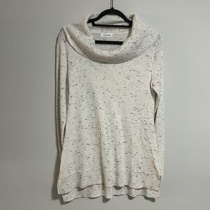 Calvin Klein Cowl Neck Long Sleeve Sweater Size Small Off-White with Grey Specks